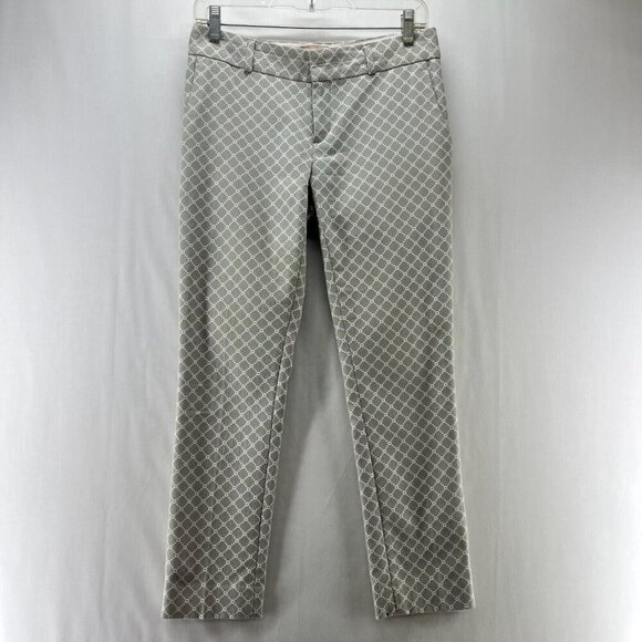 Banana Republic Hampton Pants Womens 0 Mid-Rise Argyle Print Stretch Ankle Gray - Picture 1 of 11